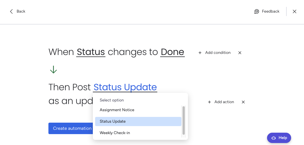 Automation — Post Template as Update
