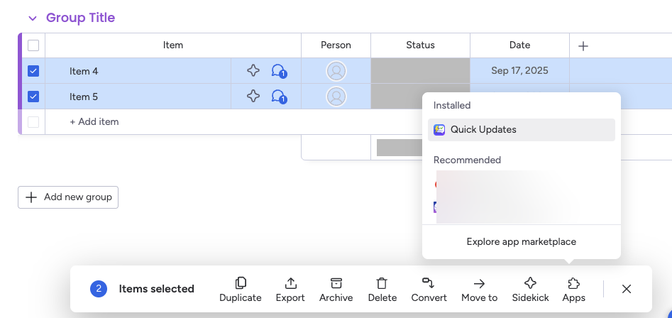 Selecting Items for Bulk Update