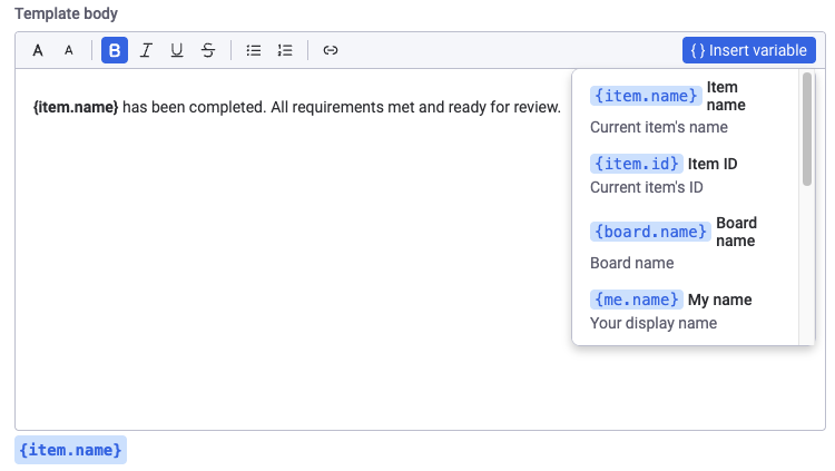 Template Editor — Variables